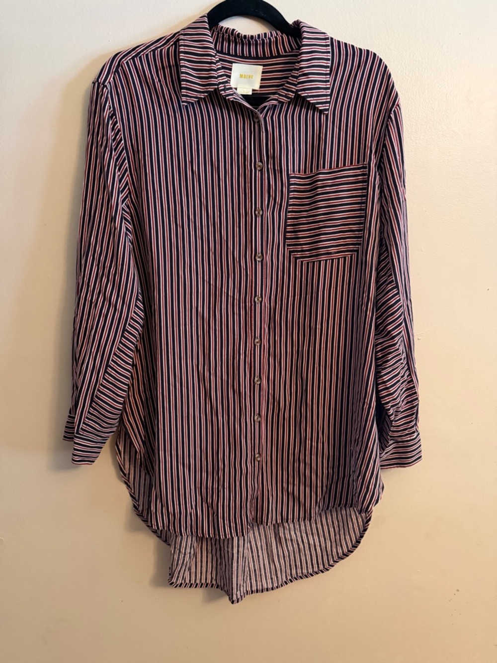 Maeve Navy, Burgundy & White Striped Button-Up Shirt